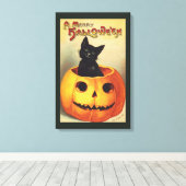 Een Merry Halloween van Ellen Clapsaddle, Kat Canvas Afdruk (Insitu (Houten vloer))