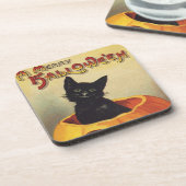 Een Merry Halloween van Ellen Clapsaddle,  Kat Drankjes Onderzetter (Linkerzijde)