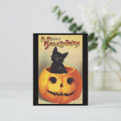 Een Merry Halloween van Ellen Clapsaddle,  Kat Feestdagenkaart (Staand voorkant)