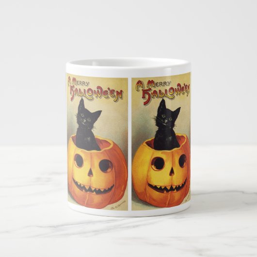 Een Merry Halloween van Ellen Clapsaddle,  Kat Grote Koffiekop (Voorkant)