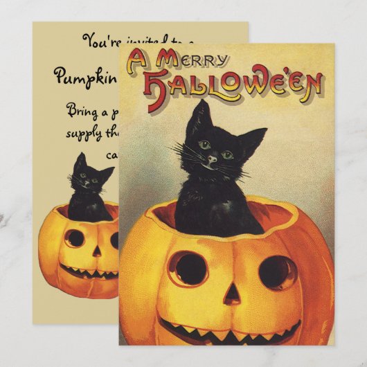 Een Merry Halloween van Ellen Clapsaddle, Kat Kaart (Voorkant / Achterkant)