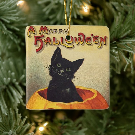 Een Merry Halloween van Ellen Clapsaddle,  Kat Keramisch Ornament (Boom)
