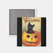 Een Merry Halloween van Ellen Clapsaddle,  Kat Magneet (Voorkant / Achterkant)