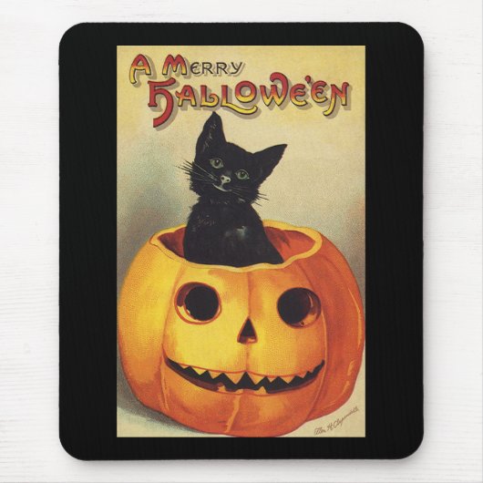 Een Merry Halloween van Ellen Clapsaddle,  Kat Muismat (Voorkant)