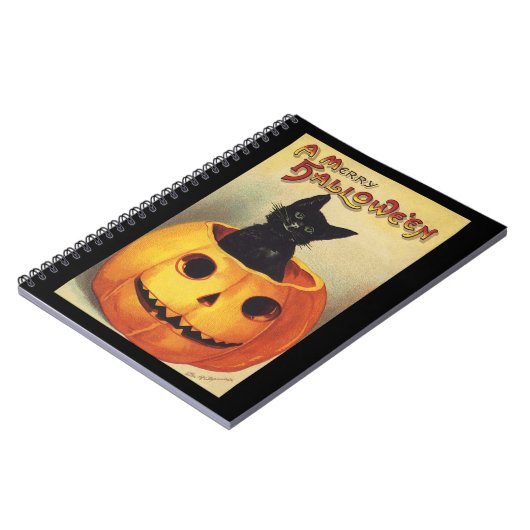 Een Merry Halloween van Ellen Clapsaddle,  Kat Notitieboek (Linkerzijde)