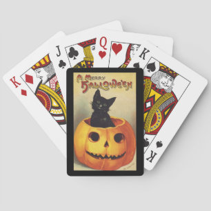 Een Merry Halloween van Ellen Clapsaddle,  Kat Pokerkaarten
