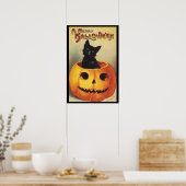Een Merry Halloween van Ellen Clapsaddle,  Kat Poster (Keuken)