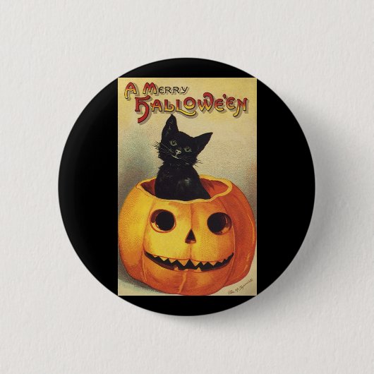 Een Merry Halloween van Ellen Clapsaddle,  Kat Ronde Button 5,7 Cm (Voorkant)