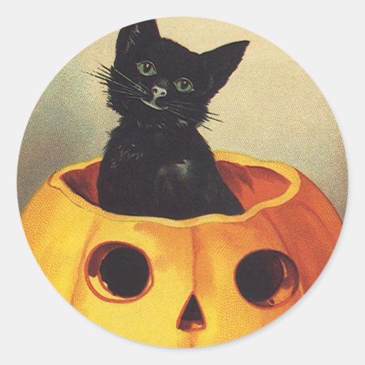 Een Merry Halloween van Ellen Clapsaddle,  Kat Ronde Sticker (Voorkant)