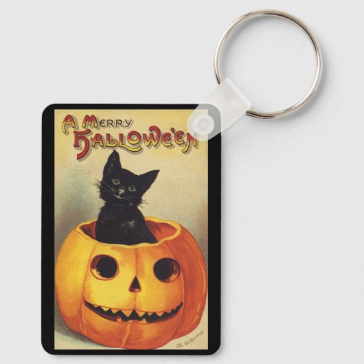 Een Merry Halloween van Ellen Clapsaddle,  Kat Sleutelhanger (Achterkant)