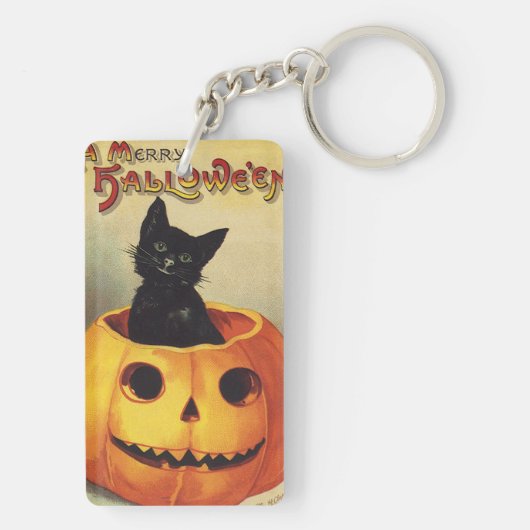 Een Merry Halloween van Ellen Clapsaddle,  Kat Sleutelhanger (achterkant)