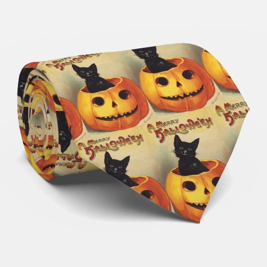 Een Merry Halloween van Ellen Clapsaddle,  Kat Stropdas (Opgerold)