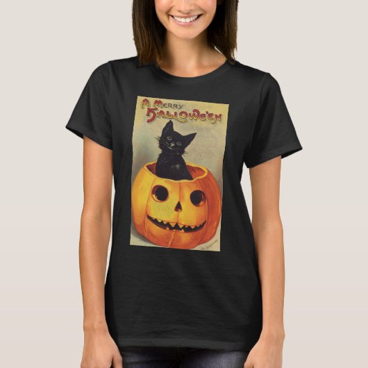 Een Merry Halloween van Ellen Clapsaddle,  Kat T-shirt (Voorkant)