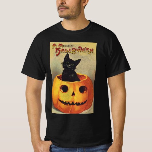 Een Merry Halloween van Ellen Clapsaddle,  Kat T-shirt (Voorkant)