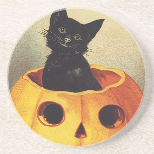 Een Merry Halloween van Ellen Clapsaddle,  Kat Zandsteen Onderzetter (Voorkant)