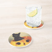 Een Merry Halloween van Ellen Clapsaddle,  Kat Zandsteen Onderzetter (Zijkant)