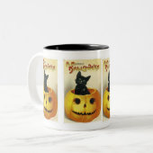 Een Merry Haloween Kitten Tweekleurige Koffiemok (Voorkant links)