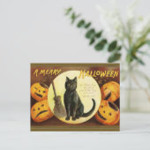Een Merry Hoowe'en Black Cat Pumpkins Vintage Briefkaart (Staand voorkant)