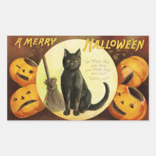 Een Merry Hoowe'en Black Cat Pumpkins Vintage Rechthoekige Sticker