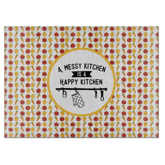 Een Messy Kitchen is een gelukkige keukencadeauper Snijplank (Voorkant)