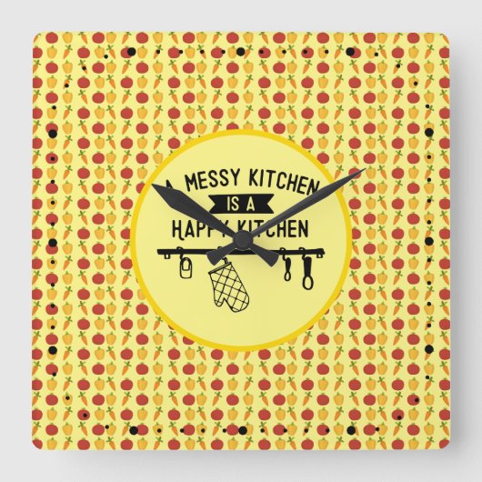 Een Messy Kitchen is een gelukkige keukencadeauper Vierkante Klok (Voorkant)