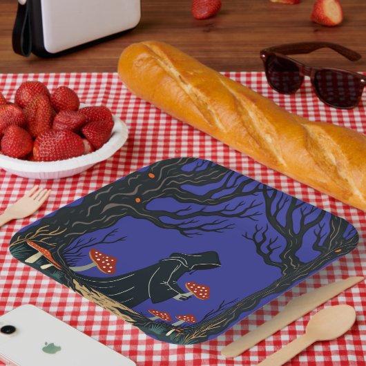 Een met capuchon gehulde foeragemier die paddensto papieren bordje (Picknick)