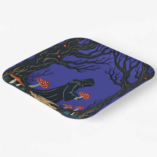 Een met capuchon gehulde foeragemier die paddensto papieren bordje (Gebogen)