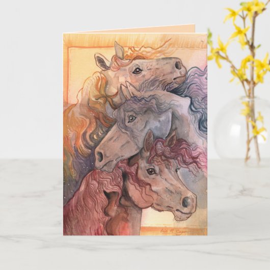 Een met de Herd Waterverf Paarden Kaart (Gele Bloem)