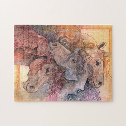 Een met de Herd Waterverf Paarden Legpuzzel (Horizontaal)