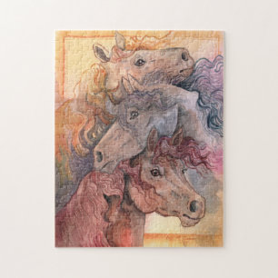 Een met de Herd Waterverf Paarden Legpuzzel