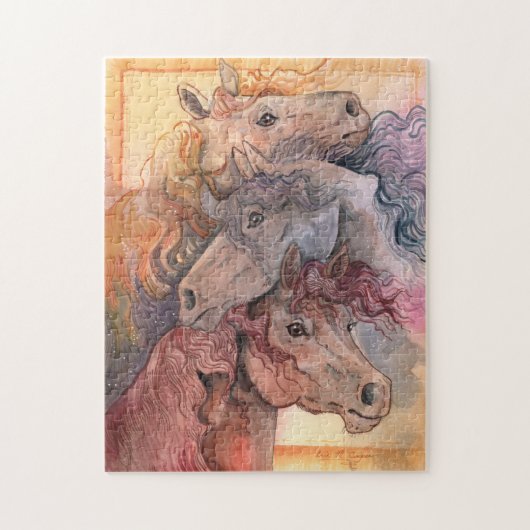 Een met de Herd Waterverf Paarden Legpuzzel (Verticaal)