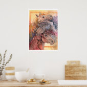 Een met de Herd Waterverf Paarden Poster (Keuken)