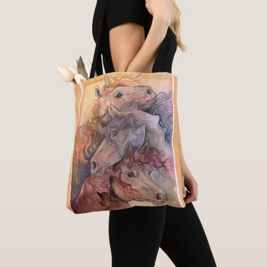 Een met de Herd Waterverf Paarden Tote Bag (Dichtbij)