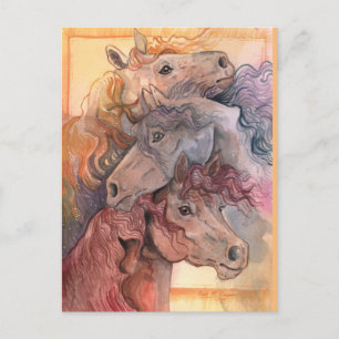 Eén met de kudde waterverf paarden briefkaart