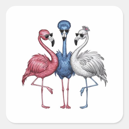Een met drie unieke flamingo's die heel vierkante sticker (Voorkant)