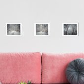 Een met sneeuw bedekt pad door een winterbos muurkunst sets (Woonkamer)