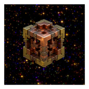 Een metalen fractal kubus met gekleurde sterrenexp perfect poster