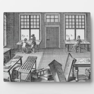Een meubeleningswerkplaats van de "Encyclop" Fotoplaat