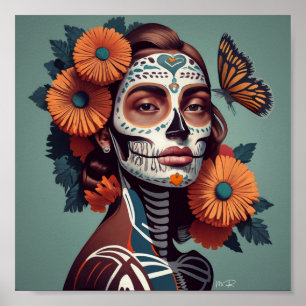 Een Mexicaanse vrouw die Dia de los Muertos viert Poster
