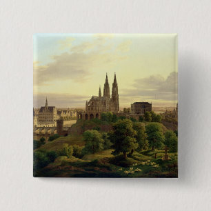 Een middeleeuwse stad in 1830, 1830 vierkante button 5,1 cm