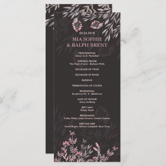 Een midzomernacht droombruiloft programmakaart (Voorkant / Achterkant)