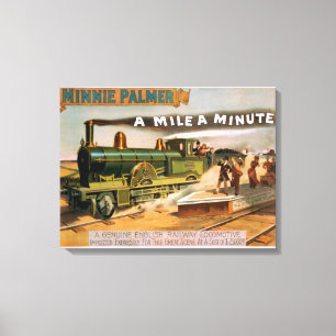 Een "Mile a Minute" grote locomotief theater Canvas Afdruk