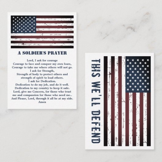 Een militaire Amerikaanse vlag van de soldaat van  Visitekaartje (Voorkant / Achterkant)