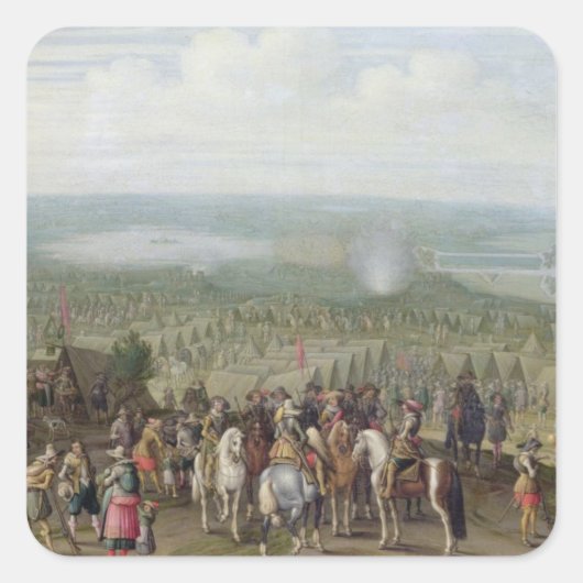 Een militaire campus met milities op paarden, Troo Vierkante Sticker (Voorkant)