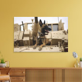 Een militaire werkhond zit op een M2A3 Canvas Afdruk (Insitu (Woonkamer))