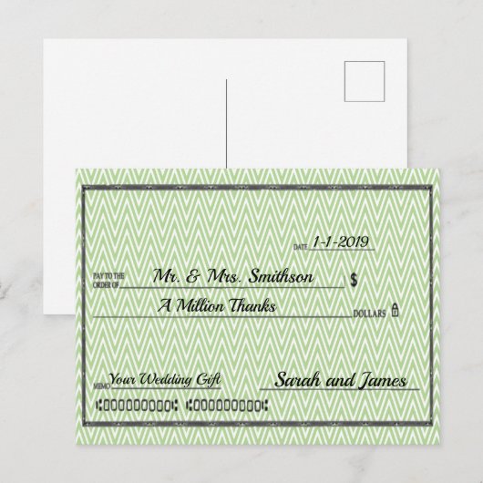 Een miljoen Bedankt check Briefkaart (Voorkant / Achterkant)