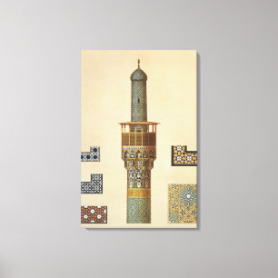 Een minaret en keramische details van de moskee va canvas afdruk