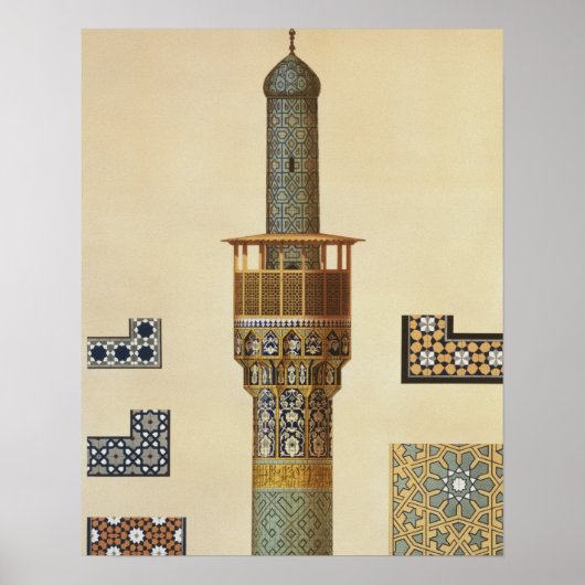 Een minaret en keramische details van de moskee va poster (Voorkant)