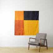 Een minimaal abstract schilderij; getextureerde bl wandkleed (In situ)