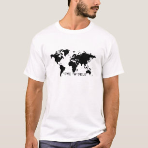 Een minimalistisch zwart-wit Wereldkaart T-shirt